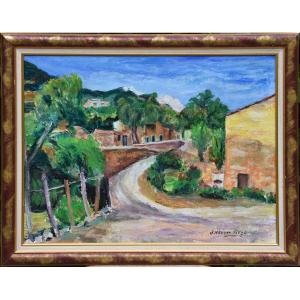 Jeanie N'guyen Tat From "provençal Landscape" Oil On Paper Mounted On Panel 50x65 Cm